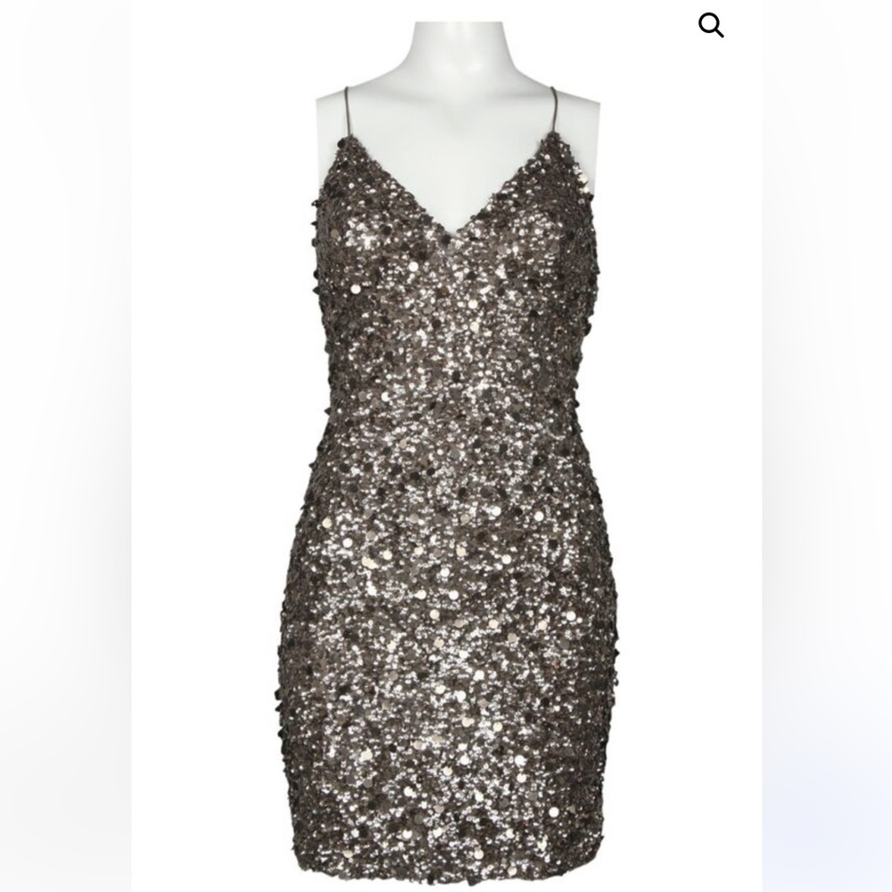 Adrianna Papell Gold Sequin Backless Mini Dress